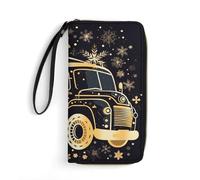 LFDSYEOQ Portefeuille fin en cuir avec motif camion et arbre de Noël pour homme et femme, disponible en plusieurs styles, Camion chargé de neige, 19.7x10.5cm, Décontracté