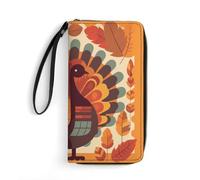 LFDSYEOQ Portefeuille fin en cuir avec motif camion et arbre de Noël pour homme et femme, disponible en plusieurs styles, Dinde devant les feuilles, 19.7x10.5cm, Décontracté