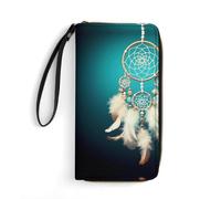 LFDSYEOQ Portefeuille fin en cuir avec motif chat blanc et pile de dollars pour homme et femme, disponible en plusieurs styles, Attrape-rêves plume blanc, 19.7x10.5cm, Décontracté