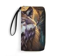 LFDSYEOQ Portefeuille fin en cuir pour femme et homme Motif paysage d'hiver dans les Alpes bavaroises, Loups et attrape-rêves, 19.7x10.5cm, Décontracté