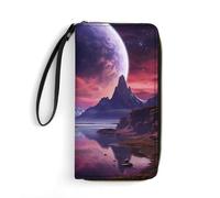 LFDSYEOQ Portefeuille fin en forme de cube de pêche pour homme et femme, portefeuille en cuir, porte-carte de crédit, pochette pour femme, plusieurs styles disponibles, Planète du ciel violet,