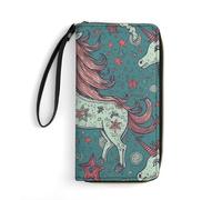LFDSYEOQ Portefeuille fin unique en cuir avec attrape-rêves en plumes pour femme et homme, disponible en plusieurs styles, Images uniques de chevaux, 19.7x10.5cm, Décontracté