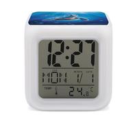 LFDSYEOQ Réveil pour chambre à coucher, grand sommeil, tortue dans l'eau bleue, petite horloge de voyage à piles, réveil numérique avec veilleuse 7 couleurs, lampe de chevet
