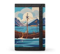 LFDSYEOQ Serene - Petit portefeuille à trois volets, porte-cartes de crédit pour femme et homme - Motif coucher de soleil, Un beau bateau, Taille unique, Décontracté