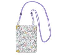 LfearTesa Petit sac à bandoulière, portefeuille pour téléphone portable, porte-monnaie, sac à bandoulière, motif de gribouillages mathématiques colorés sur grille,Violet