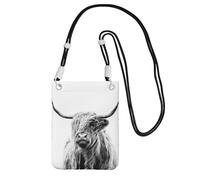 LfearTesa Petit sac à bandoulière, portefeuille pour téléphone portable, porte-monnaie, sac à bandoulière, portrait d'une vache des Highlands,Noir