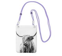 LfearTesa Petit sac à bandoulière, portefeuille pour téléphone portable, porte-monnaie, sac à bandoulière, portrait d'une vache des Highlands,Violet