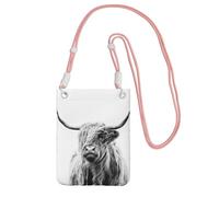 LfearTesa Petit sac à bandoulière, portefeuille pour téléphone portable, porte-monnaie, sac à bandoulière, portrait d'une vache des Highlands,Rose