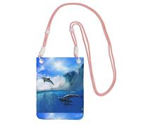 LfearTesa Petit sac à bandoulière, portefeuille pour téléphone portable, sac à main, sac à bandoulière, motif quatre dauphins dans la mer des baleines,Rose