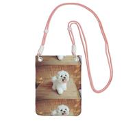 LfearTesa Petit sac à bandoulière, portefeuille pour téléphone portable, sac à main, sac à bandoulière, motif chien maltais,Rose