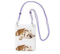 LfearTesa Petit sac à bandoulière, portefeuille pour téléphone portable, sac à main, sac à bandoulière, photographie de bouledogue anglais triste et fatigué avec de la crème brune,Violet