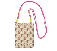 LfearTesa Petit sac à bandoulière, portefeuille pour téléphone portable, sac à main, sac à bandoulière, motif vache florale des Highlands sur fond beige,Fuchsia