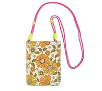 LfearTesa Petit sac à bandoulière, portefeuille pour téléphone portable, sac à main, sac à bandoulière, motif floral rétro coloré des années 70,Fuchsia