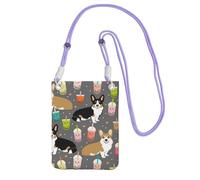 LfearTesa Petit sac à bandoulière, portefeuille pour téléphone portable, sac à main, sac à bandoulière, Boba Tea Bubble Tea Kawa Food, chien Welsh Corgis,Violet