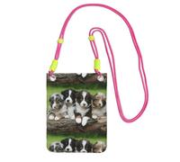LfearTesa Petit sac à bandoulière, portefeuille pour téléphone portable, sac à main, sac à bandoulière, quatuor de petits chiots berger australien,Fuchsia