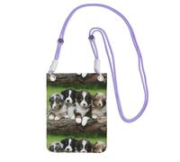 LfearTesa Petit sac à bandoulière, portefeuille pour téléphone portable, sac à main, sac à bandoulière, quatuor de petits chiots berger australien,Violet
