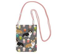 LfearTesa Petit sac à bandoulière, portefeuille pour téléphone portable, sac à main, sac à bandoulière, Boba Tea Bubble Tea Kawa Food, chien Welsh Corgis,Rose