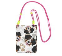 LfearTesa Petit sac à bandoulière, portefeuille pour téléphone portable, sac à main, sac à bandoulière, motif pattes de chien, bouvier bernois,Fuchsia