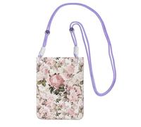 LfearTesa Petit sac à bandoulière, portefeuille pour téléphone portable, sac à main, sac à bandoulière, style vintage shabby chic, roses roses sépia,Violet