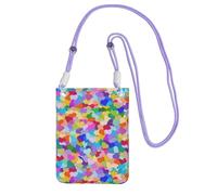 LfearTesa Petit sac à bandoulière, portefeuille pour téléphone portable, sac à main, sac à bandoulière, motif confettis arc-en-ciel et cœur,Violet