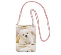 LfearTesa Petit sac à bandoulière, portefeuille pour téléphone portable, sac à main, sac à bandoulière, mignon chiot maltais,Rose