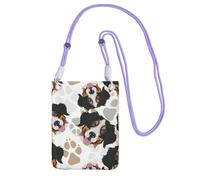 LfearTesa Petit sac à bandoulière, portefeuille pour téléphone portable, sac à main, sac à bandoulière, motif pattes de chien, bouvier bernois,Violet