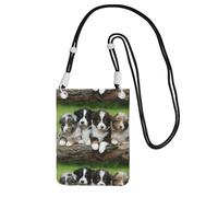 LfearTesa Petit sac à bandoulière, portefeuille pour téléphone portable, sac à main, sac à bandoulière, quatuor de petits chiots berger australien,Noir