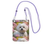 LfearTesa Petit sac à bandoulière, portefeuille pour téléphone portable, sac à main, sac à bandoulière, joli imprimé chien maltais,Violet