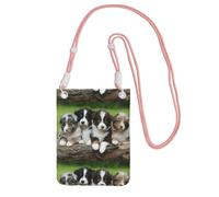 LfearTesa Petit sac à bandoulière, portefeuille pour téléphone portable, sac à main, sac à bandoulière, quatuor de petits chiots berger australien,Rose