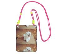 LfearTesa Petit sac à bandoulière, portefeuille pour téléphone portable, sac à main, sac à bandoulière, motif chien maltais,Fuchsia