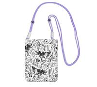 LfearTesa Petit sac à bandoulière, portefeuille pour téléphone portable, sac à main, sac à bandoulière, motif vache et lait dessinés à la main,Violet