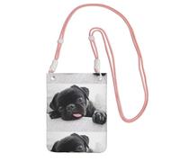 LfearTesa Petit sac à bandoulière, portefeuille pour téléphone portable, sac à main, sac à bandoulière, carlin drôle noir,Rose