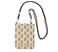 LfearTesa Petit sac à bandoulière, portefeuille pour téléphone portable, sac à main, sac à bandoulière, motif vache florale des Highlands sur fond beige,Noir