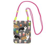 LfearTesa Petit sac à bandoulière, portefeuille pour téléphone portable, sac à main, sac à bandoulière, Boba Tea Bubble Tea Kawa Food, chien Welsh Corgis,Fuchsia