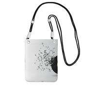 LfearTesa Petit sac à bandoulière, portefeuille pour téléphone portable, sac à main, sac à bandoulière, disque vinyle déchiré et notes de musique volant dans les airs,Noir