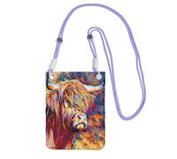 LfearTesa Petit sac à bandoulière, portefeuille pour téléphone portable, sac à main, sac à bandoulière, motif vache des Highlands,Violet