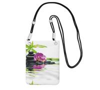 LfearTesa Petit sac à bandoulière, portefeuille pour téléphone portable, sac à main, sac à bandoulière, bien-être asiatique avec pierres de massage zen, orchidée violette,Noir