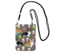 LfearTesa Petit sac à bandoulière, portefeuille pour téléphone portable, sac à main, sac à bandoulière, Boba Tea Bubble Tea Kawa Food, chien Welsh Corgis,Noir