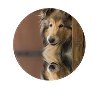 LfearTesa Tapis de Souris Rond de 20 cm (8 Pouces) avec Motif de Chien Collie à Poil Long, Lassie et Autres Gros Chiens à Poils Longs. Base en Caoutchouc antidérapante et imperméable.