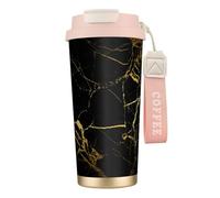 LfearTesa Tasse de voyage écologique en acier inoxydable 316, avec cordon, pour bureau, voiture, noir, or, NB,Rose