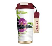 LfearTesa Tasse de voyage écologique en acier inoxydable 316, tasse à café murale avec cordon, bien-être asiatique avec pierres de massage zen, orchidée violette,Rouge