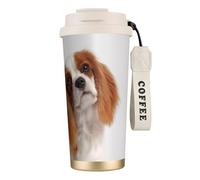 LfearTesa Tasse de voyage écologique en acier inoxydable 316, tasse à café murale avec cordon, Cavalier King Charles Spaniel,Blanc