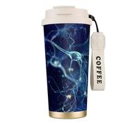 LfearTesa Tasse de voyage écologique en acier inoxydable 316, tasse à café murale avec cordon, motif 3D, motif neurone cérébral et neurologie,Blanc