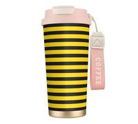 LfearTesa Tasse de voyage écologique en acier inoxydable 316, tasse à café murale avec cordon, motif abeille noire et jaune,Rose