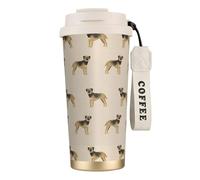 LfearTesa Tasse de voyage écologique en acier inoxydable 316, tasse à café murale avec cordon, motif Border Terrier, marron,Blanc