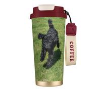 LfearTesa Tasse de voyage écologique en acier inoxydable 316, tasse à café murale avec cordon, motif caniche standard noir,Rouge