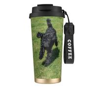 LfearTesa Tasse de voyage écologique en acier inoxydable 316, tasse à café murale avec cordon, motif caniche standard noir,Noir