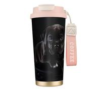 LfearTesa Tasse de voyage écologique en acier inoxydable 316, tasse à café murale avec cordon, motif chiot Cane Corso noir,Rose