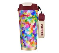 LfearTesa Tasse de voyage écologique en acier inoxydable 316, tasse à café murale avec cordon, motif confettis en forme de cœur arc-en-ciel,Rouge