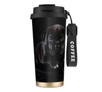 LfearTesa Tasse de voyage écologique en acier inoxydable 316, tasse à café murale avec cordon, motif chiot Cane Corso noir,Noir
